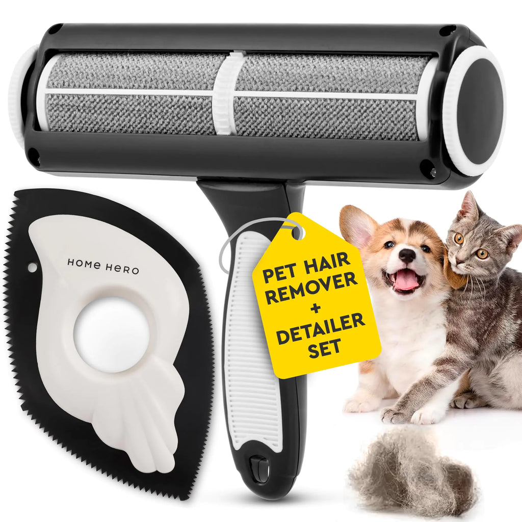 Pet Hair Remover Roller & Detailer Set for Dog & Cat Hair